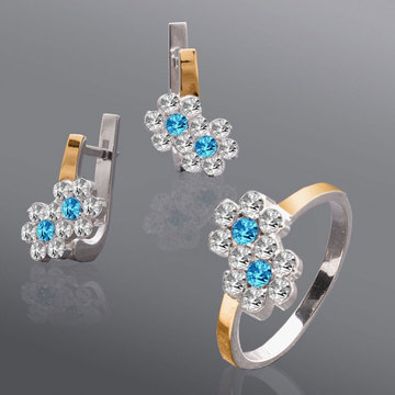 Срібний комплект з золотом і камінням «Фея»