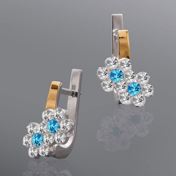 Срібні сережки із золотими вставками і камінням «Фея»