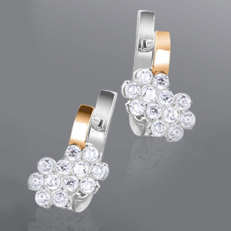 Срібні сережки із золотими вставками і камінням «Фея» Срібні сережки із золотими вставками і камінням «Фея»