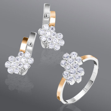 Срібний комплект з золотом і камінням «Фея»