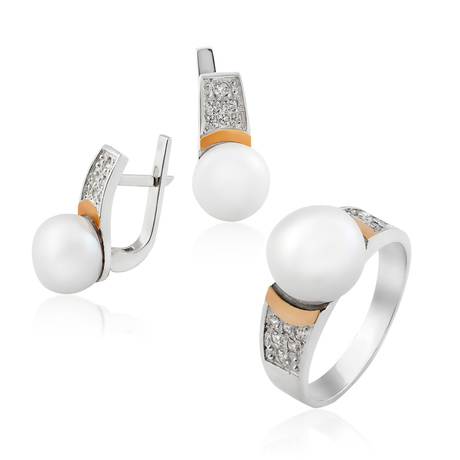 Серьги с жемчугом и цирконием «Фемида»