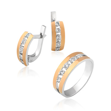 Набір зі срібла і золота з білими цирконами «Флоренція»