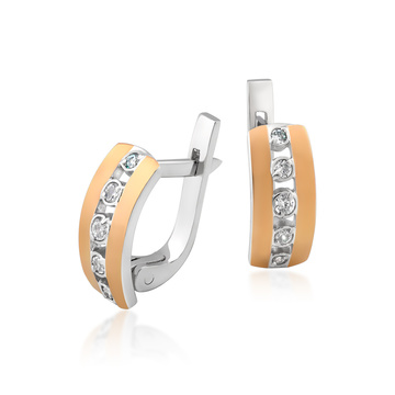 Сережки зі срібла та золота з білими цирконами «Флоренція»