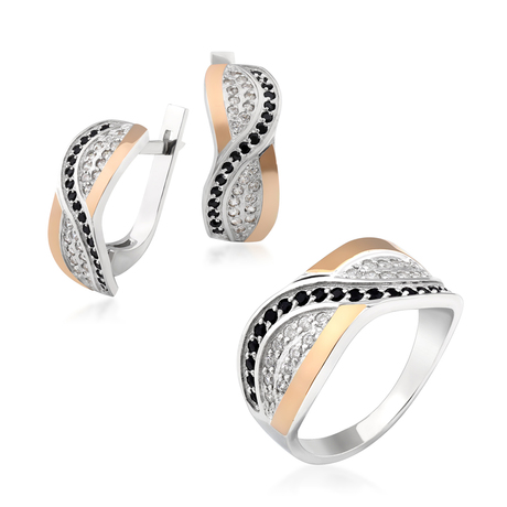 Набір з білими і чорними фіанітами «Перепліт»