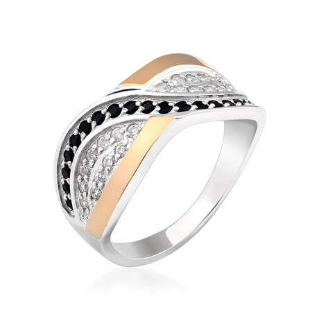 Кольцо с белыми и черными фианитами «Переплёт»