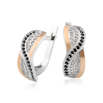 Серьги с белыми и черными фианитами «Переплёт»