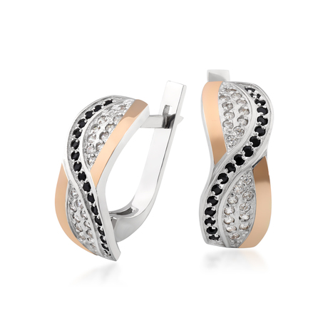 Серьги с белыми и черными фианитами «Переплёт»
