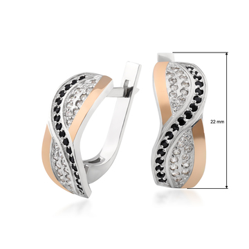 Серьги с белыми и черными фианитами «Переплёт»