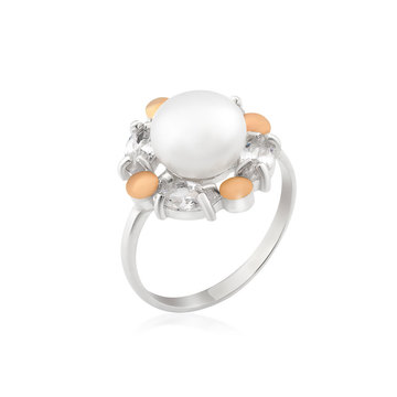 Серебряное кольцо с фианитами и жемчугом «Медея»