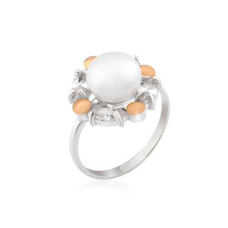 Серебряное кольцо с фианитами и жемчугом «Медея»