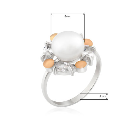 Серебряное кольцо с фианитами и жемчугом «Медея»