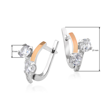 Сережки зі срібла та золота «Поцілунок» з фіанітами