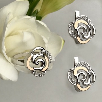 Гарнітур зі срібла з золотом «Роза»