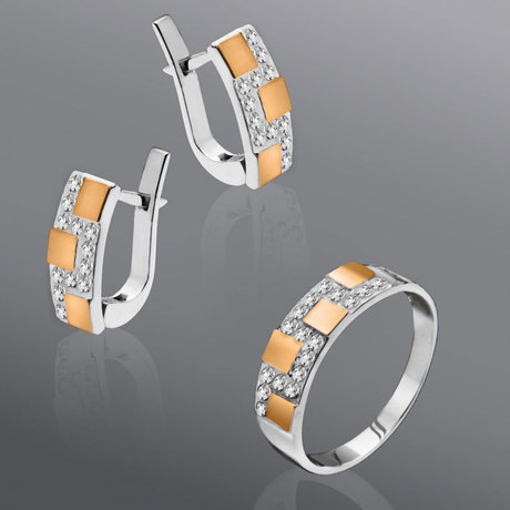 Сережки «Шахи», виконані зі срібла і золота