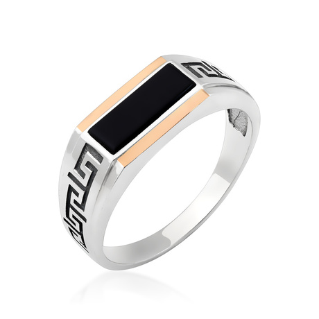 Серебряная мужская печатка с золотом, камень - оникс Серебряная мужская печатка с золотом, камень - оникс