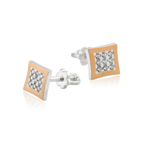 Квадратные серьги пуссеты «Лира» с фианитами