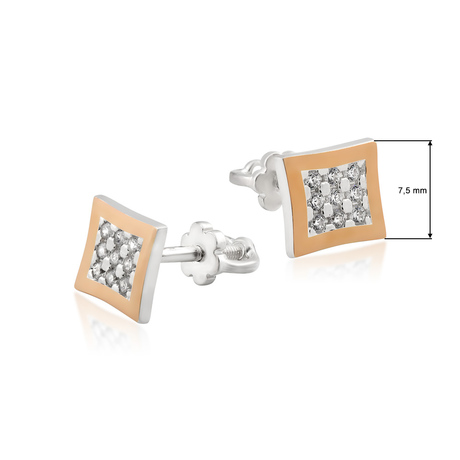 Квадратные серьги пуссеты «Лира» с фианитами