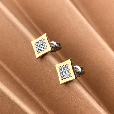 Квадратные серьги пуссеты «Лира» с фианитами